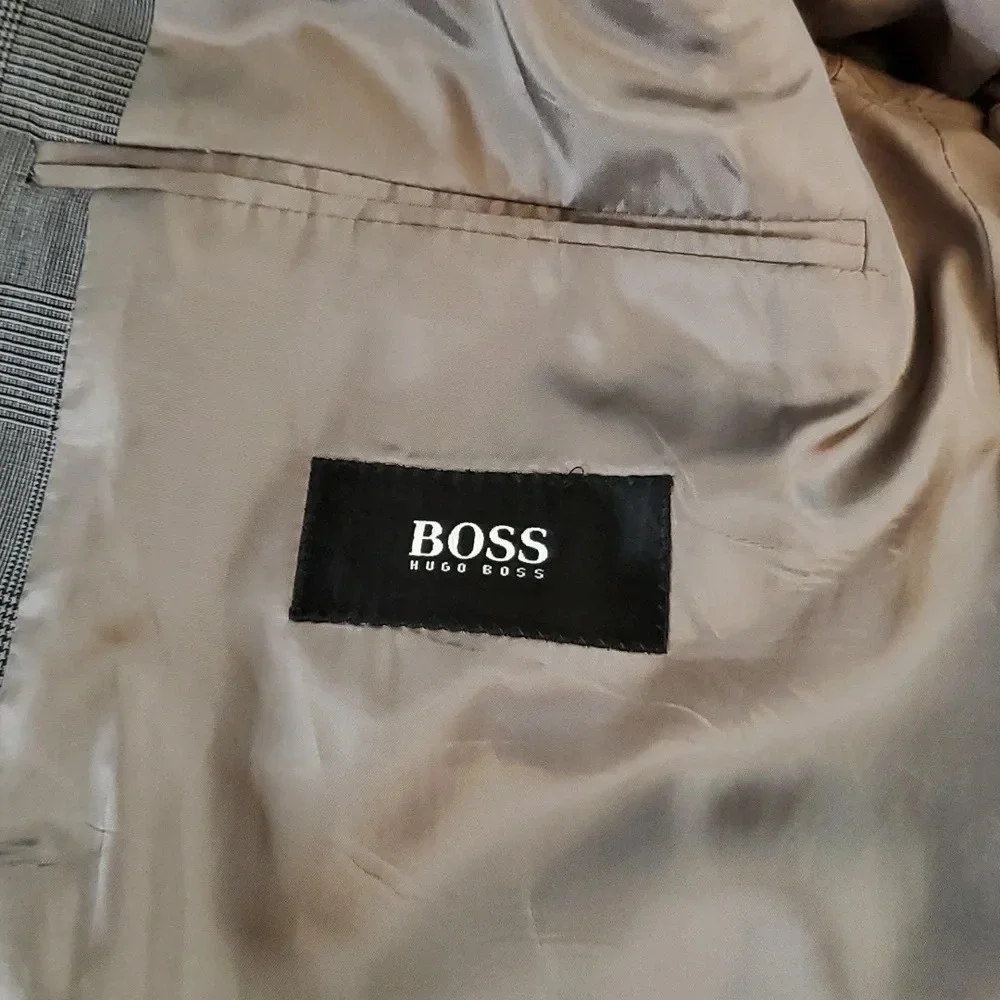 Hugo Boss Mens Sports Coat Plaid Black & Grey